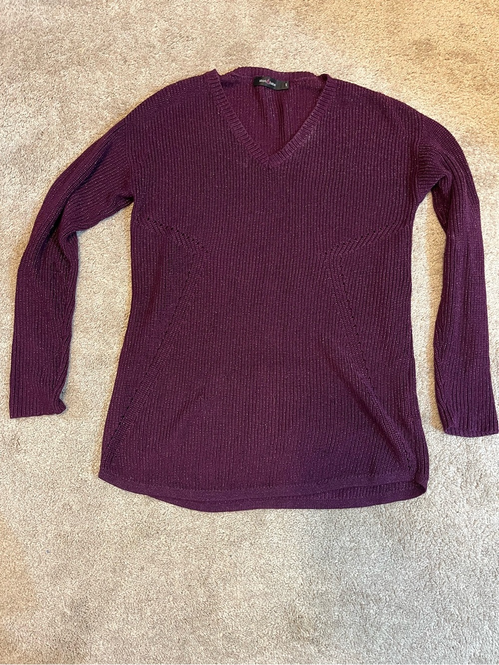 Stork & Babe Maternity V-Neck Sweater in Plum